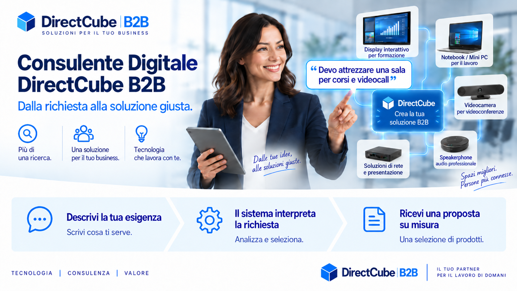 Consulente Digitale B2B Directcube che collega esigenze aziendali e prodotti tecnologici
